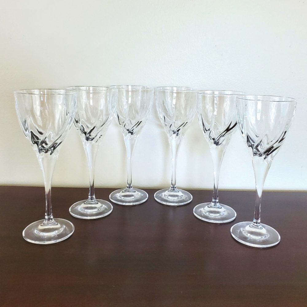 Da Vinci "Pistoria" Water Goblets Vtg Blown Glass Swirl ~ Set Of 6 Pre-Owned